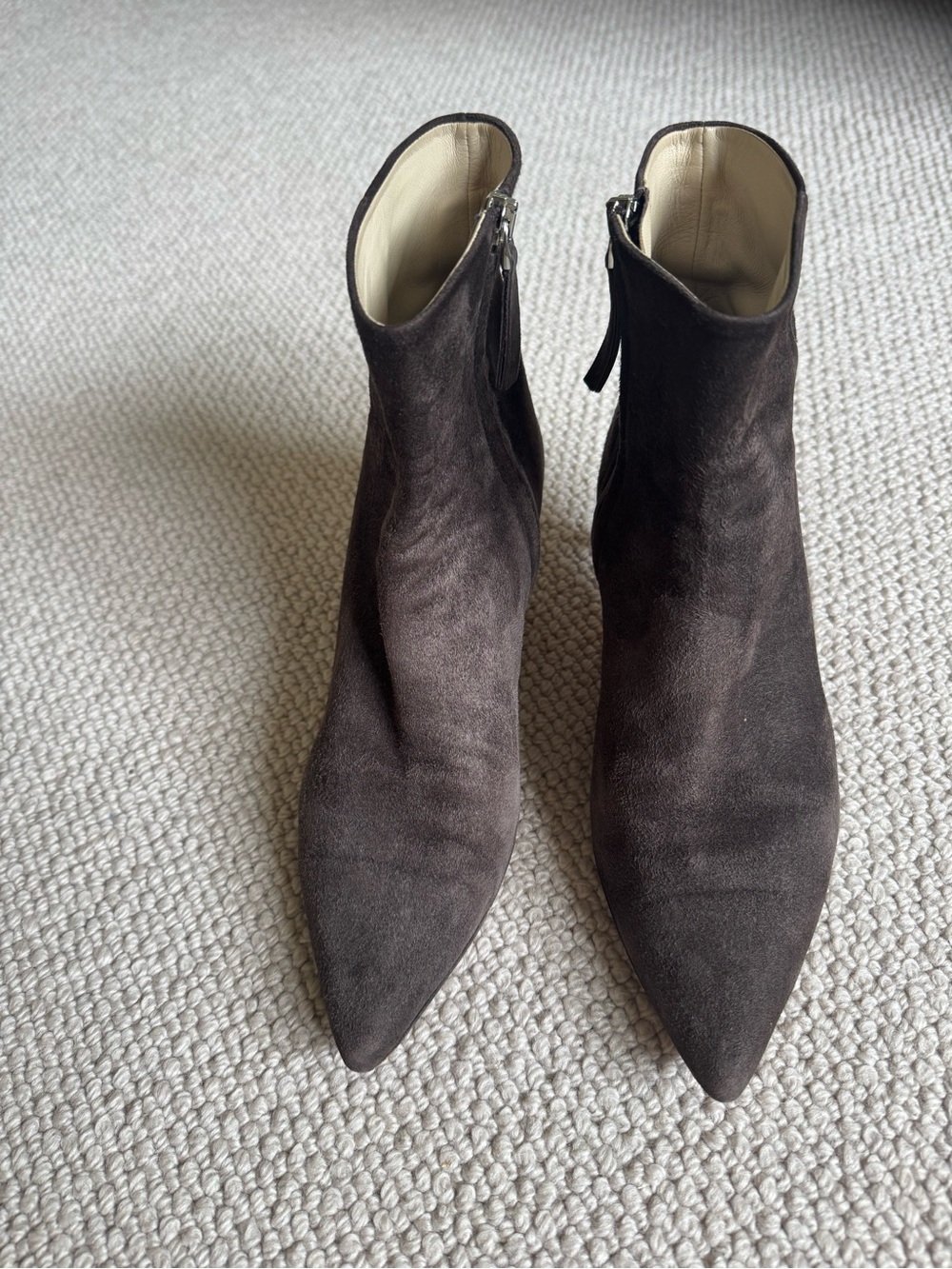 Theory Dark Brown Suede Pointed Ankle Boots